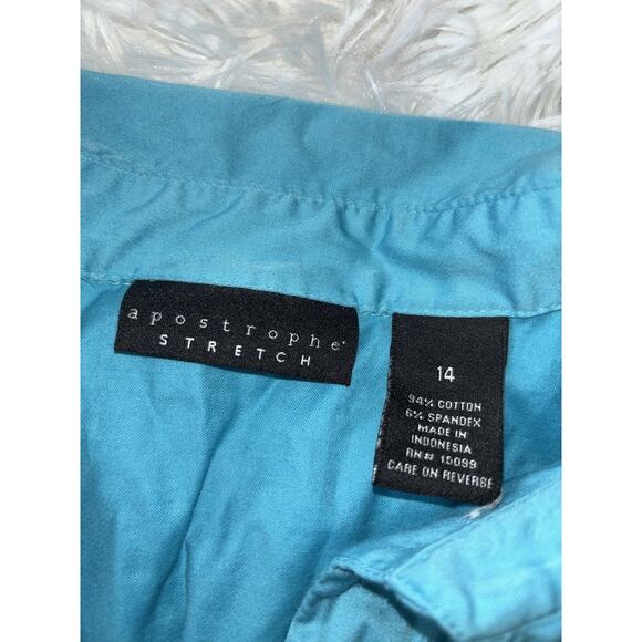 Apostrophe Stretch Women’s Sz. 14 Turquoise 3/4 Blouse. Pretty - Picture 3 of 7